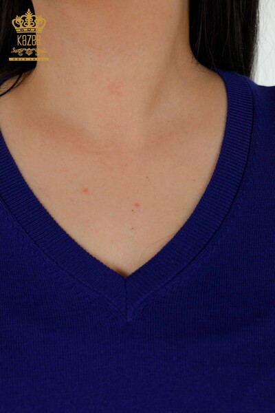 Женский трикотажный свитер оптом - Базовый - С логотипом - Темно-синий - 30181 | КАZEE - Thumbnail