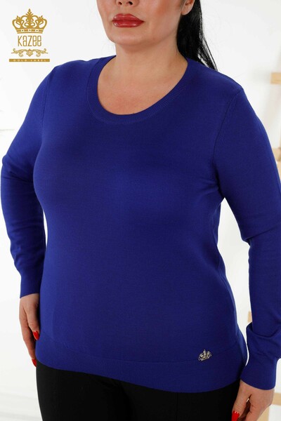 Женский трикотажный свитер оптом - Базовый - С логотипом - Темно-синий - 30213 | КАZEE - Thumbnail