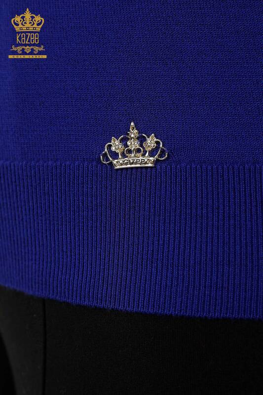 Женский трикотажный свитер оптом - Базовый - С логотипом - Темно-синий - 30213 | КАZEE