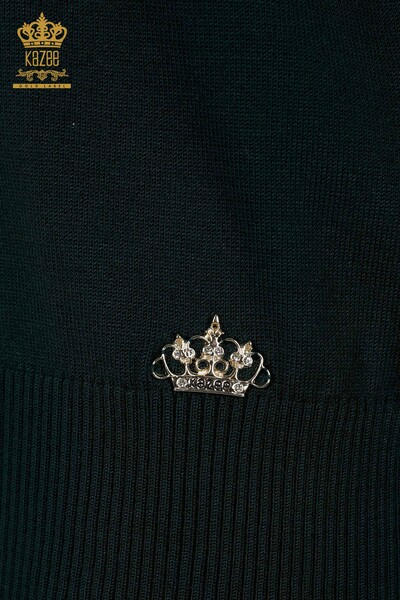 Женский трикотажный свитер оптом - Базовый - С логотипом - Темно-зеленый - 30254 | КАZEE - 5