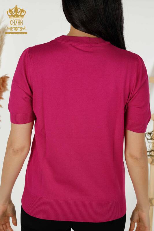 Женский трикотажный свитер оптом - Базовый - Логотип - Темная фуксия - 30254 | КАZEE