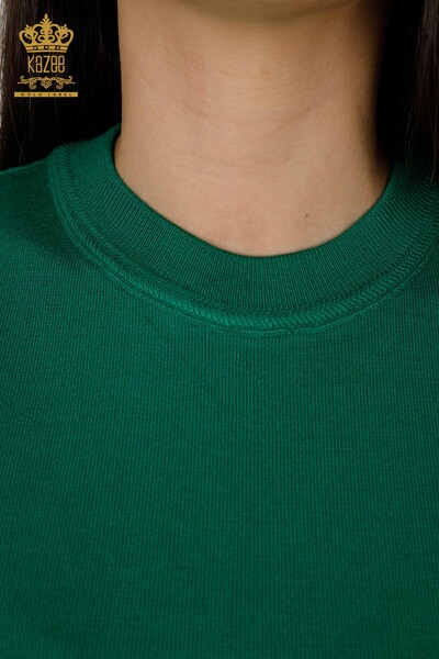 Женский трикотажный свитер оптом - Базовый - С логотипом - Зеленый - 30254 | КАZEE - Thumbnail