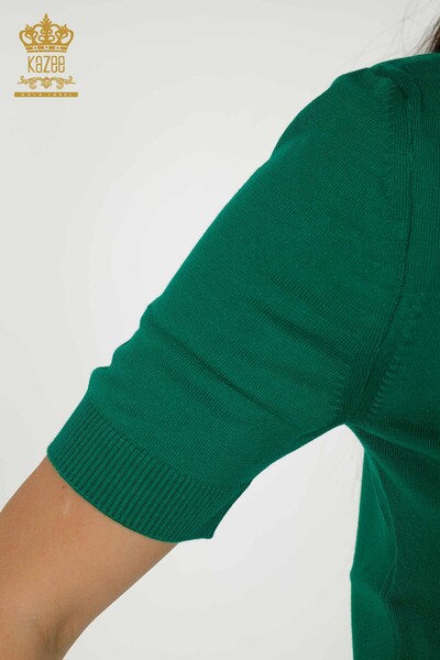 Женский трикотажный свитер оптом - Базовый - С логотипом - Зеленый - 30254 | КАZEE - Thumbnail