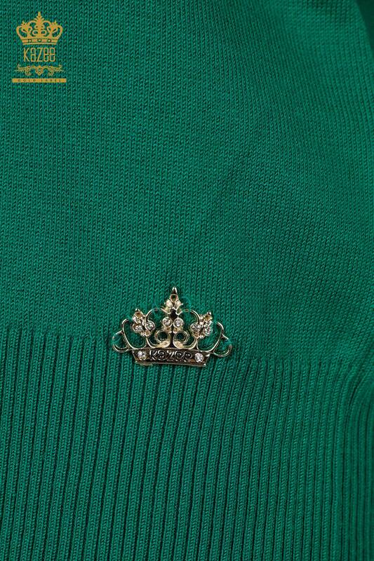 Женский трикотажный свитер оптом - Базовый - С логотипом - Зеленый - 30254 | КАZEE