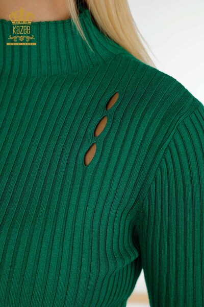 Женский трикотажный свитер оптом - подробное отверстие - зеленый - 30395 | КАZEE - Thumbnail