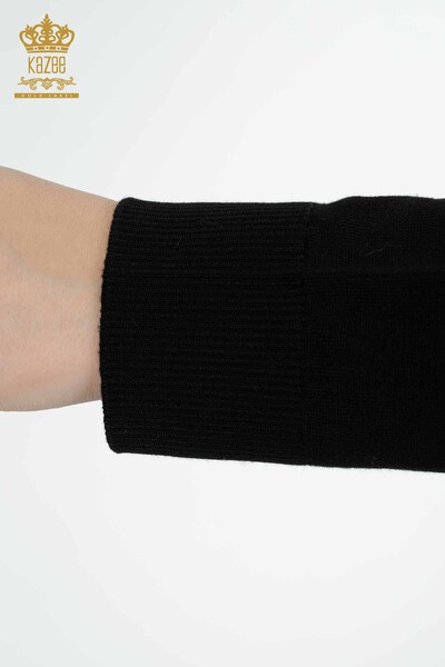 женский трикотаж свитер оптом плечо цветочные детали черный - 30007 | КАZEE - Thumbnail