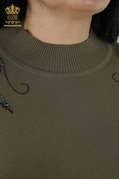 Женский свитер оптом - Плечо - Цветочная деталь - Хаки - 16597 | КАZEE - Thumbnail
