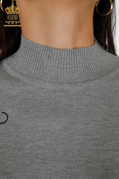 женский трикотаж свитер оптом плечо цветочные детали серый - 16597 | КАZEE - Thumbnail