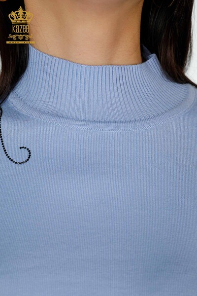 женский трикотаж свитер оптом плеча цветочный подробный синий - 16597 | КАZEE - Thumbnail