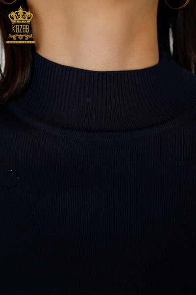 женский трикотаж свитер оптом плечо цветочный подробный темно-синий - 16597 | КАZEE - Thumbnail