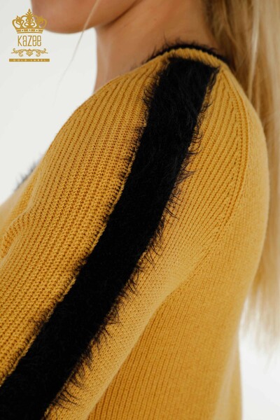 Женский вязаный свитер оптом с деталями Шафран - 19042 | Кazee - Thumbnail