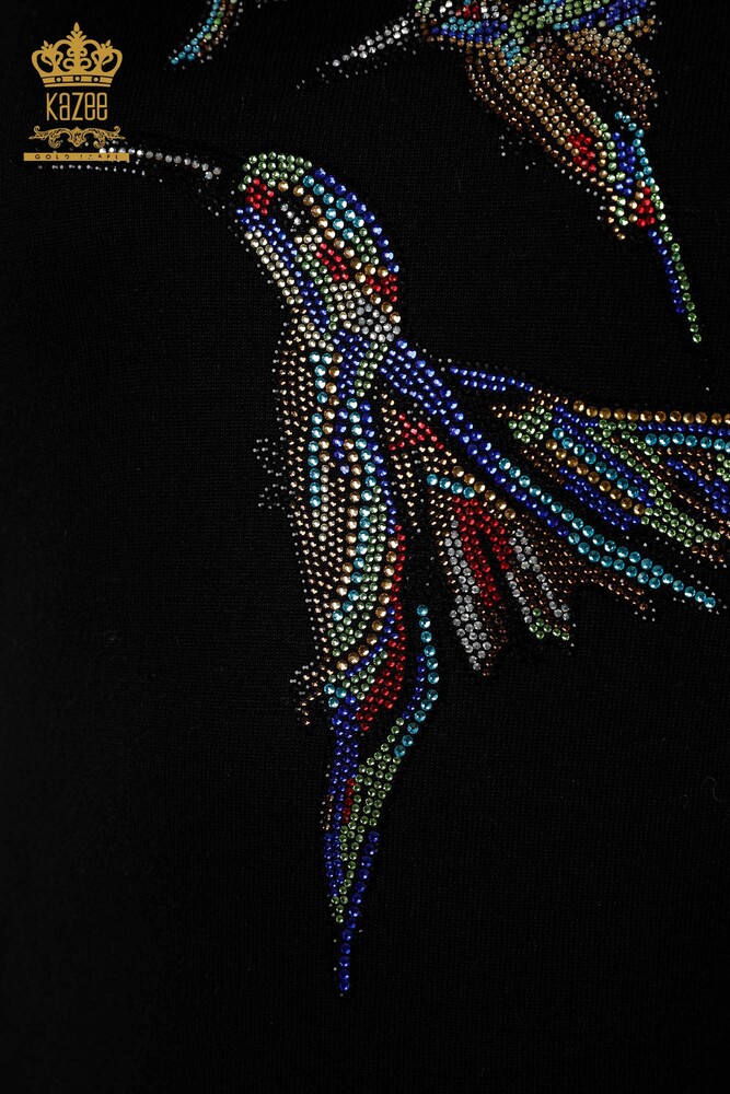 Оптовый Женский Трикотаж Свитер с Птичьим Узором Черный - 16459 | КАZЕЕ - 5