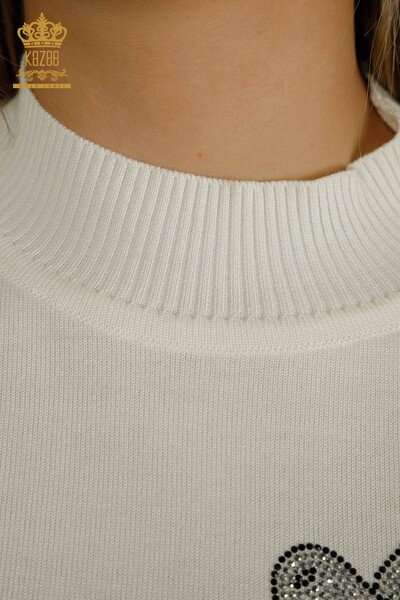 Женский вязаный свитер оптом - С вышивкой птиц - Экрю - 30745 | КАZEE - Thumbnail