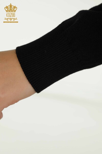 Женский вязаный свитер оптом - С вышивкой птиц - Черный - 30745 | КАZEE - 6