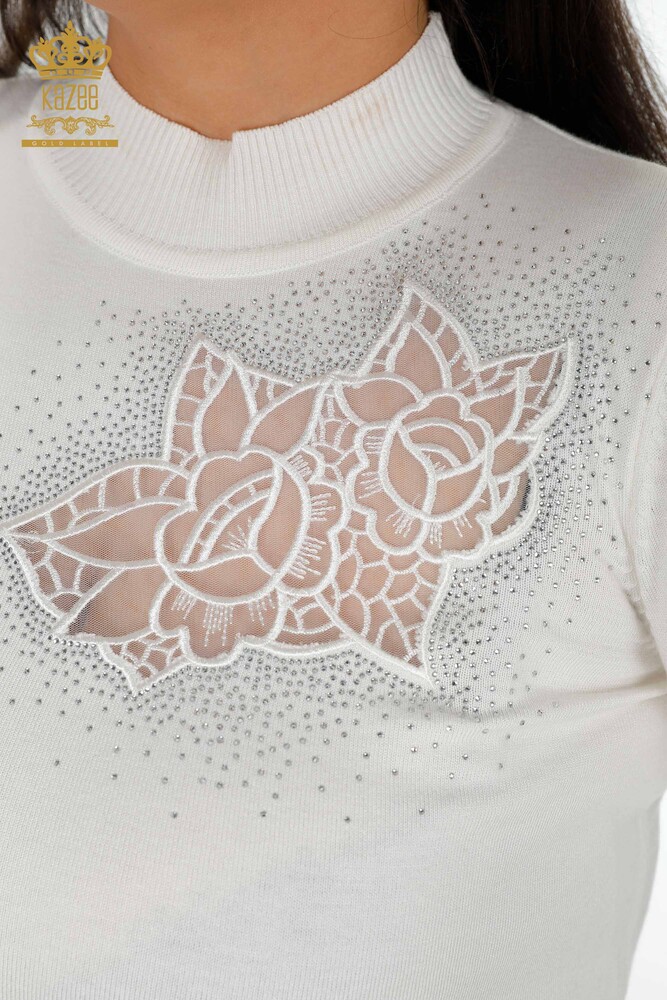 Женский трикотаж Свитер оптом с рисунком розы экрю - 16832 | КАZEE - 3
