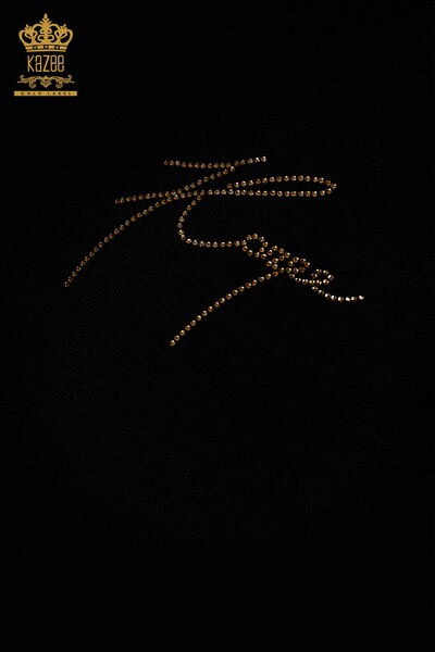Женский трикотажный свитер оптом - Детальный рукав - Черный - 30030 | КАZEE - Thumbnail