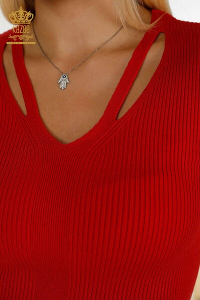 Женский вязаный свитер оптом - с коротким рукавом - красный - 30397 | КАZEE - Thumbnail