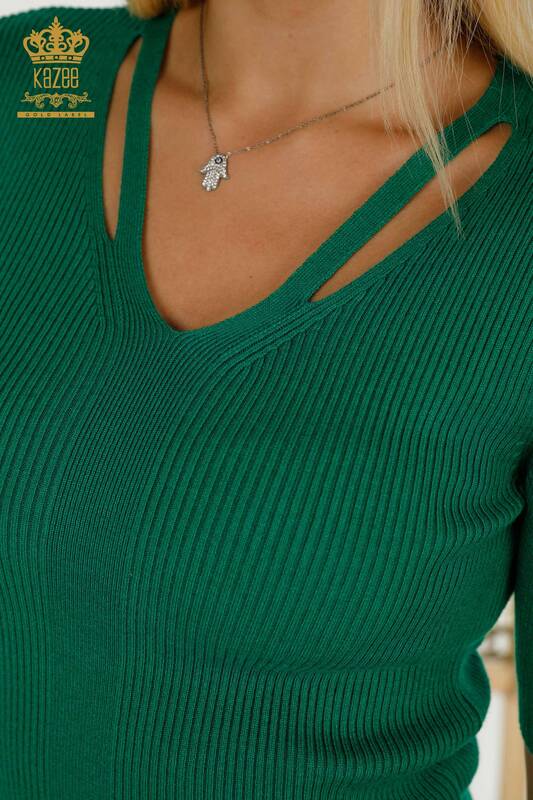 Женский трикотажный свитер оптом - с коротким рукавом - зеленый - 30397 | КАZEE