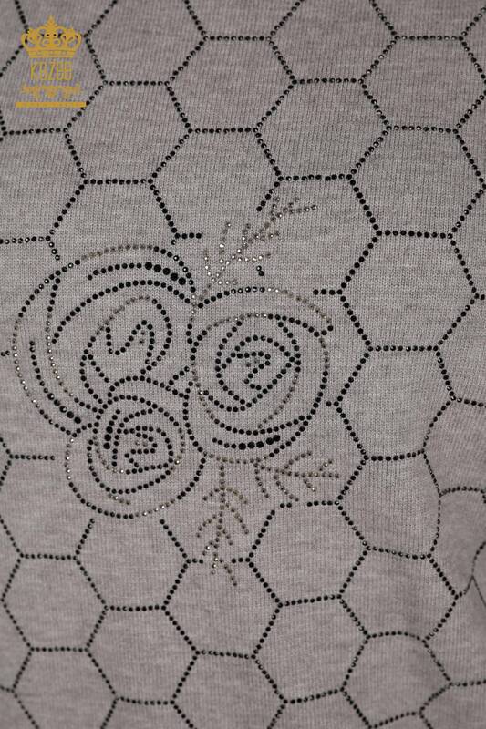 Женский вязаный свитер оптом - с коротким рукавом - Серый - 16803 | КАZEE