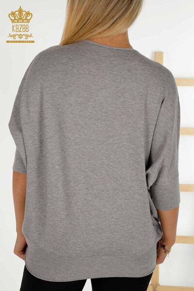 Женский вязаный свитер оптом - с коротким рукавом - Серый - 16803 | КАZEE - Thumbnail