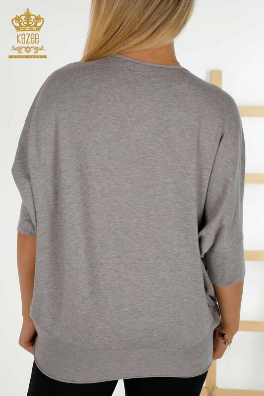 Женский вязаный свитер оптом - с коротким рукавом - Серый - 16803 | КАZEE