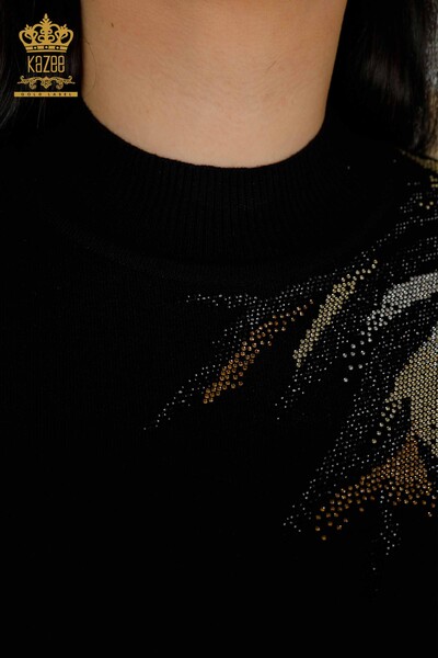 Женский трикотажный свитер оптом - с узором - черный - 30005 | КАZEE - Thumbnail