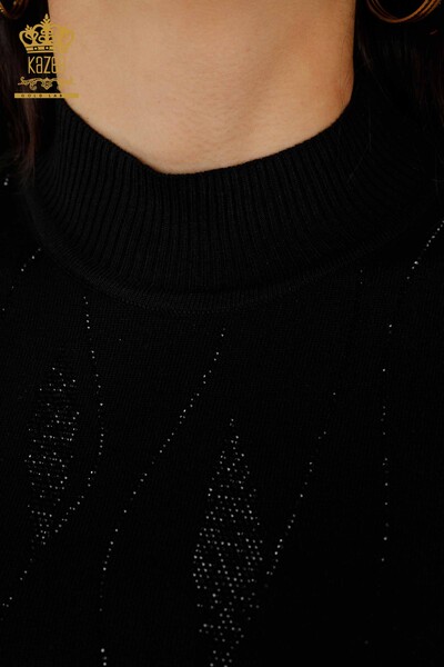 Женский трикотажный свитер оптом - с узором - черный - 30182 | КАZEE - Thumbnail