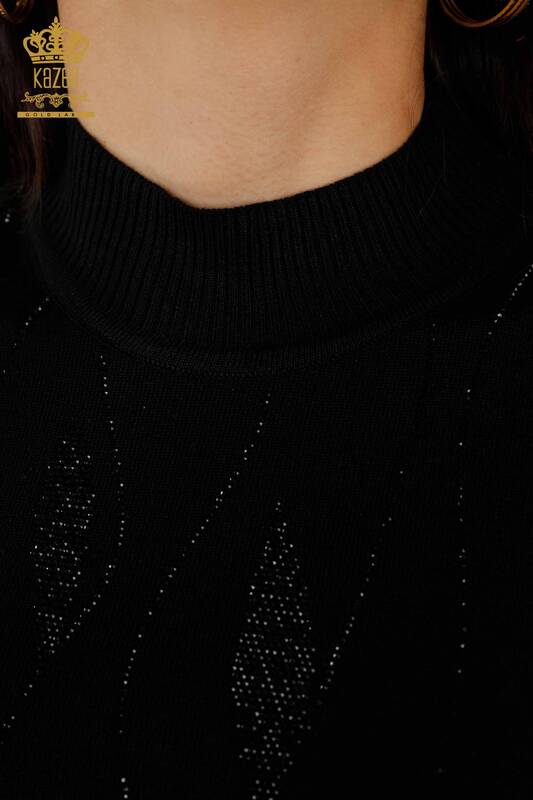 Женский трикотажный свитер оптом - с узором - черный - 30182 | КАZEE