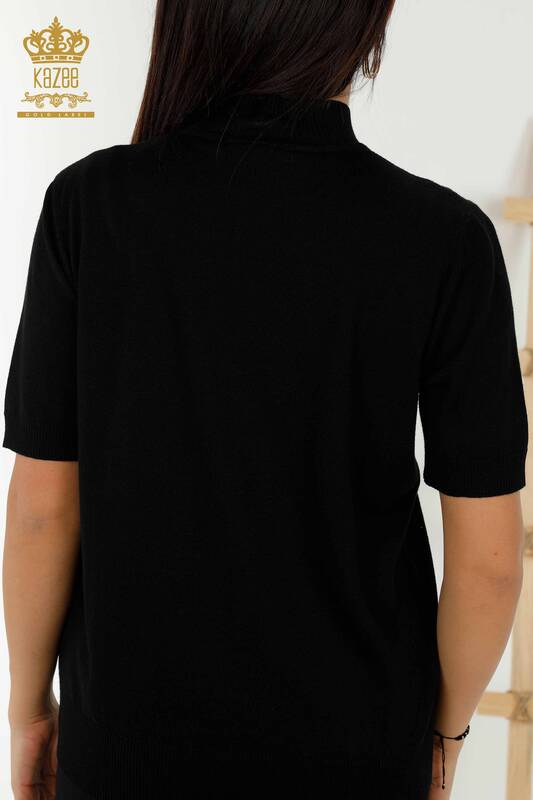 Женский трикотажный свитер оптом - с узором - черный - 30182 | КАZEE