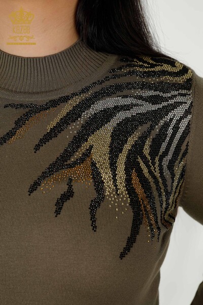 Женский трикотажный свитер оптом - с рисунком - хаки - 30005 | КАZEE - Thumbnail