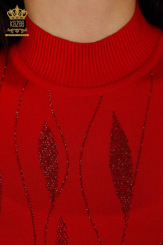 Женский трикотажный свитер оптом - с узором - красный - 30182 | КАZEE