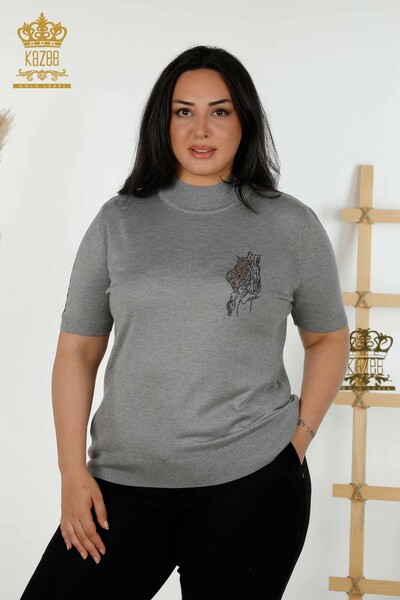 Женский трикотажный свитер оптом - с узором - серый - 30016 | КАZEE