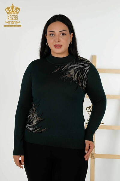 Женский трикотажный свитер оптом - с узором - темно-зеленый - 30005 | КАZEE - Thumbnail