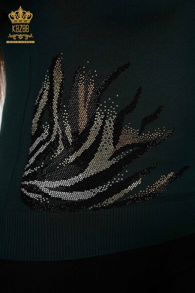 Женский трикотажный свитер оптом - с узором - темно-зеленый - 30005 | КАZEE - Thumbnail