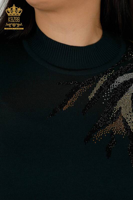 Женский трикотажный свитер оптом - с узором - темно-зеленый - 30005 | КАZEE