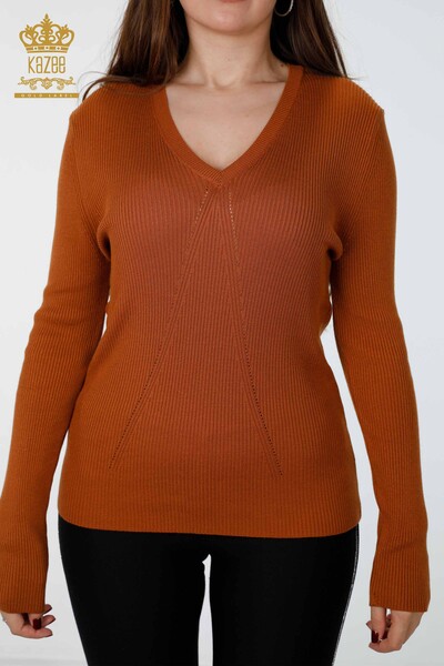Женский трикотаж свитер оптом с v-образным вырезом вязка - 16240 | КАZЕЕ - Thumbnail