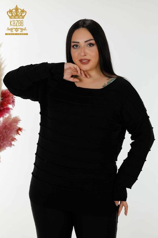 Женский трикотажный свитер оптом самотканый - черный - 30169 | КАZEE