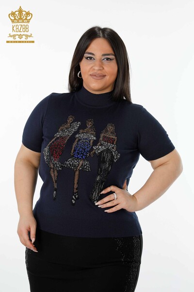 Женский трикотажный свитер оптом с рисунком темно-синего цвета - 16911 | КАZEE - Thumbnail