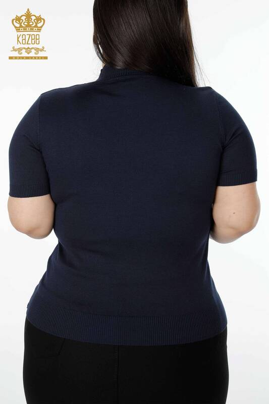 Женский трикотажный свитер оптом с рисунком темно-синего цвета - 16911 | КАZEE