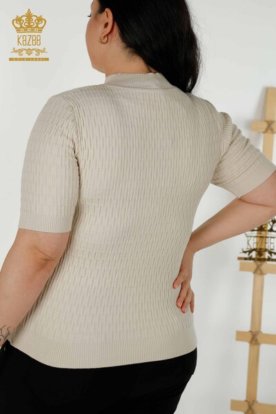 Женский трикотаж Свитер оптом - Воротник-стойка - Бежевый - 30338 | КАZEE - 6