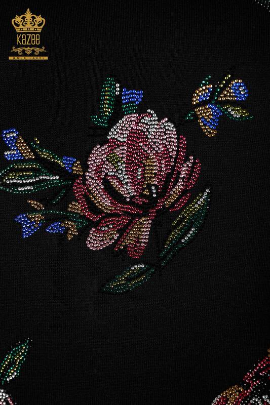 Женский трикотаж свитер оптом стойка воротник с стразами цветы - 16981 | КАZЕЕ