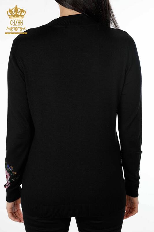 Женский трикотаж свитер оптом стойка воротник с стразами цветы - 16981 | КАZЕЕ