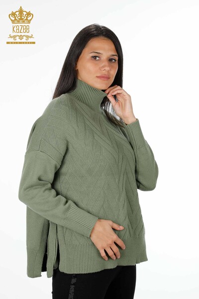  Женский трикотаж свитер оптом стойка воротник с вышивкой бока завязанные - 30000 | КАZЕЕ - Thumbnail