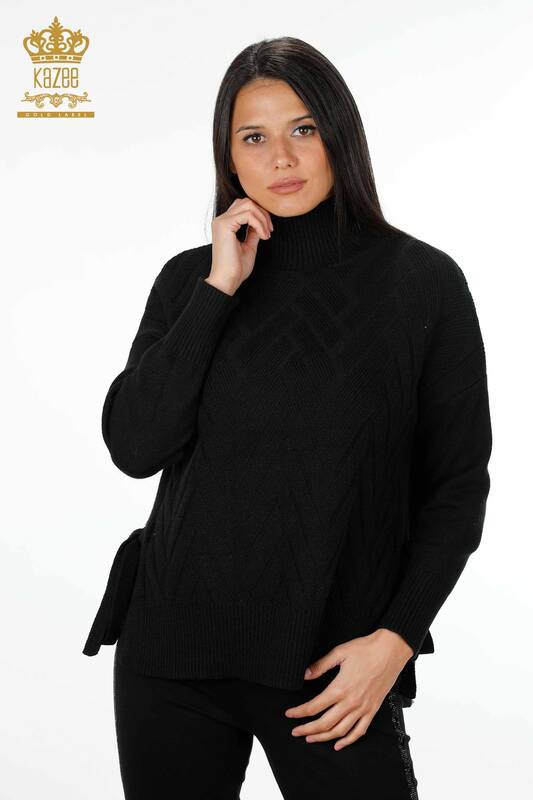  Женский трикотаж свитер оптом стойка воротник с вышивкой бока завязанные - 30000 | КАZЕЕ