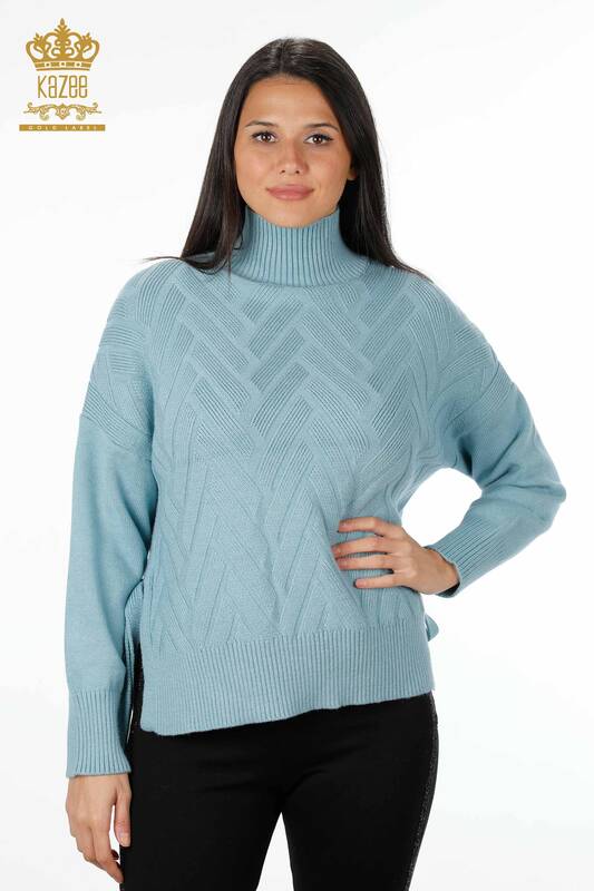  Женский трикотаж свитер оптом стойка воротник с вышивкой бока завязанные - 30000 | КАZЕЕ