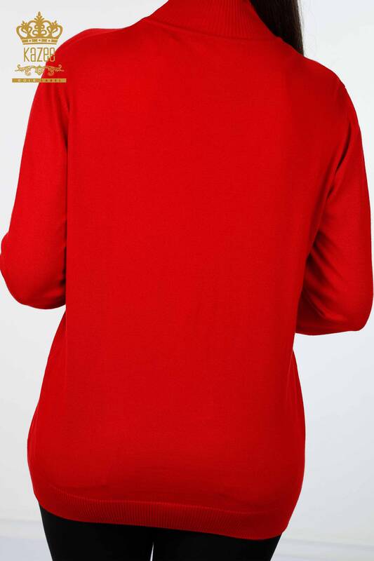 Женский трикотаж свитер оптом стойка воротник цветы узорами с камнями - 16625 | КАZЕЕ