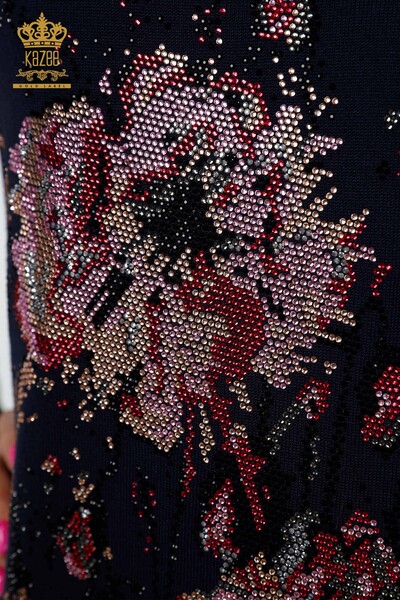 Женский трикотаж свитер оптом стойка воротник цветы узорами с камнями - 16625 | КАZЕЕ - Thumbnail