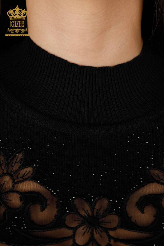 Женский трикотаж свитер оптом стойка воротник вышивка с узорами тюлью - 16771 | КАZЕЕ