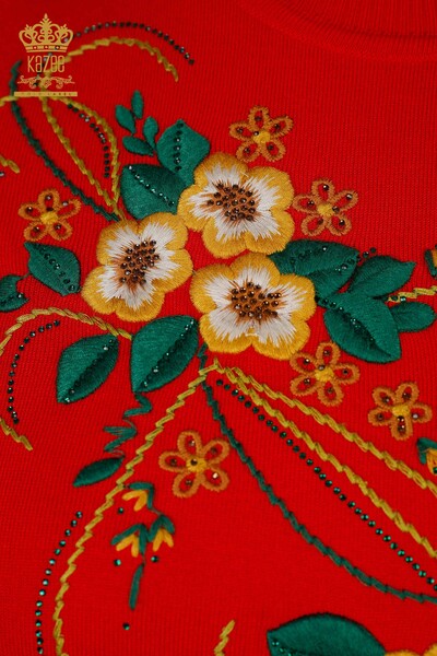 Женский трикотаж свитер оптом стойка воротник вышивка цветы с узорами - 16811 | КАZЕЕ - Thumbnail