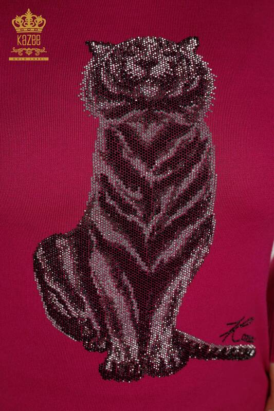 Женский трикотажный свитер оптом - Выкройка тигра - Фуксия - 30127 | КАZEE